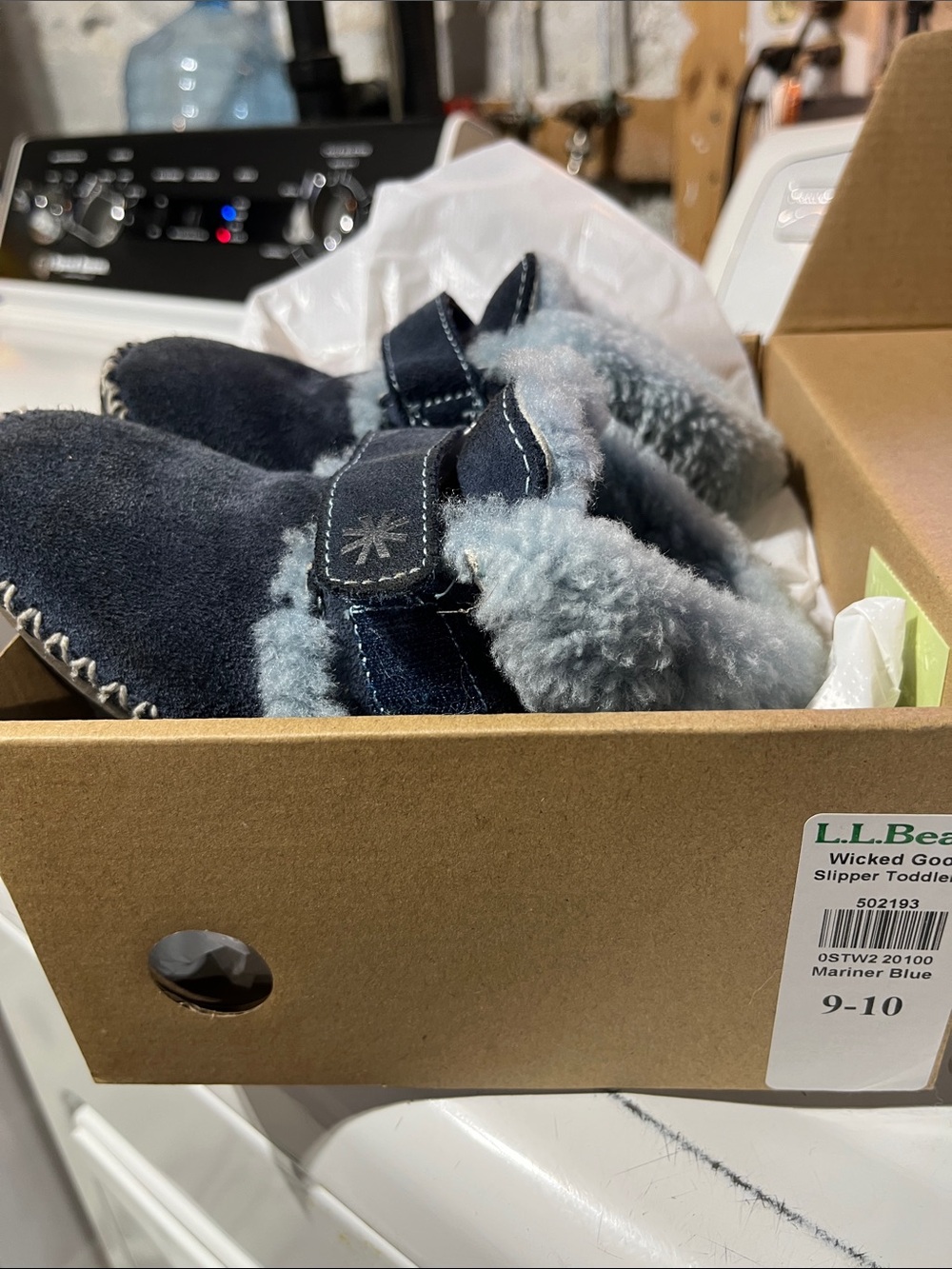 L.L. Bean Navy Blue Shearling-Lined Kids Slip-On Slippers - Picture 2 of 3